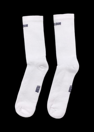 Velour front text socks - White