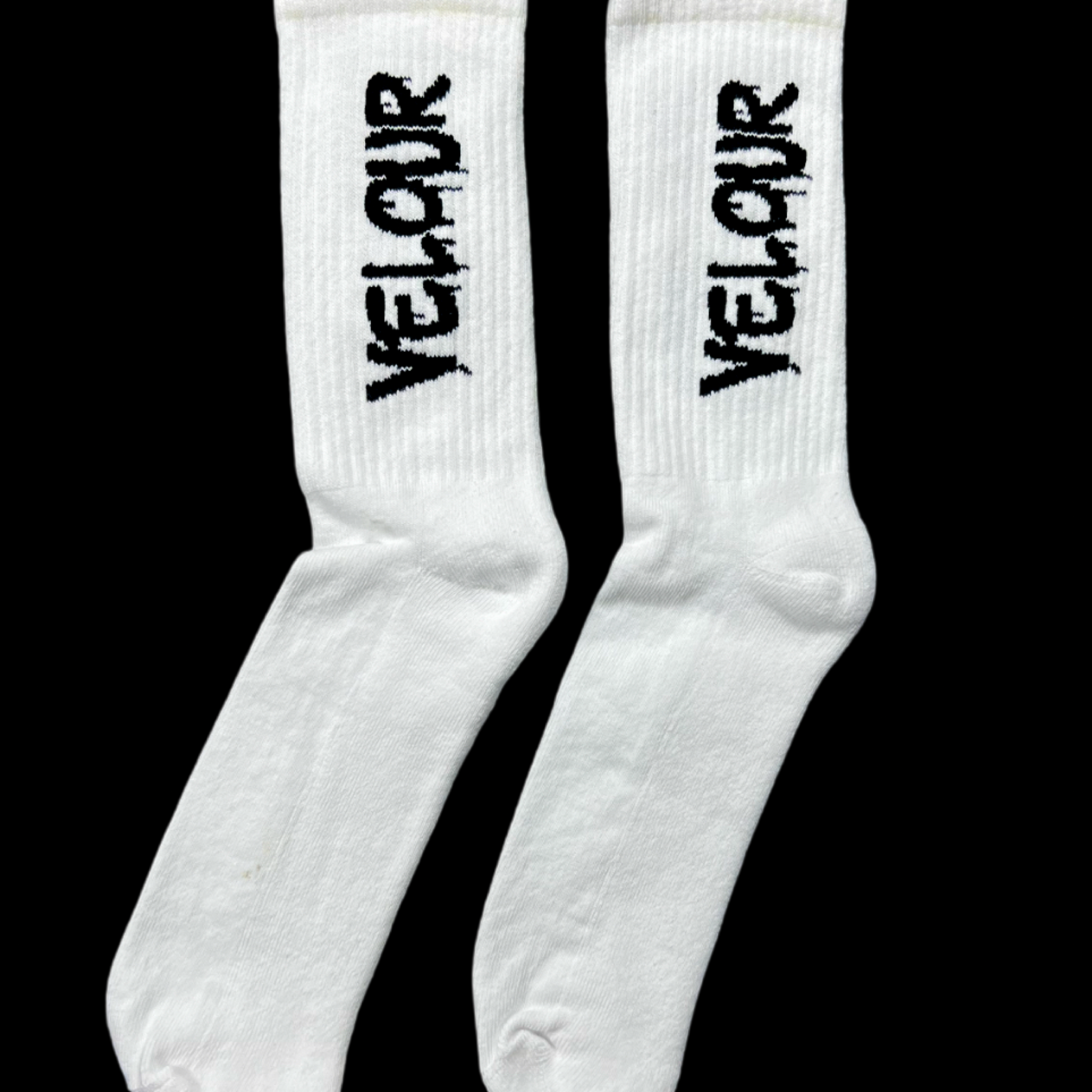 Velour side text socks - White