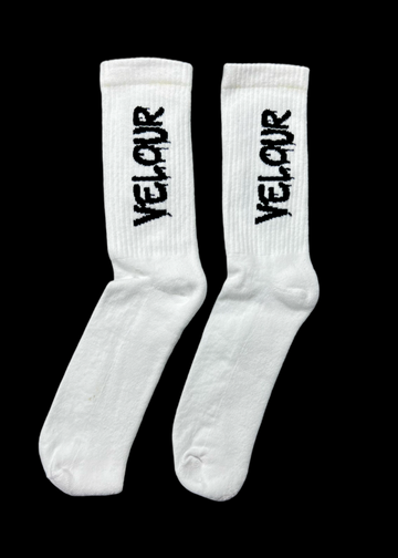 Velour side text socks - White